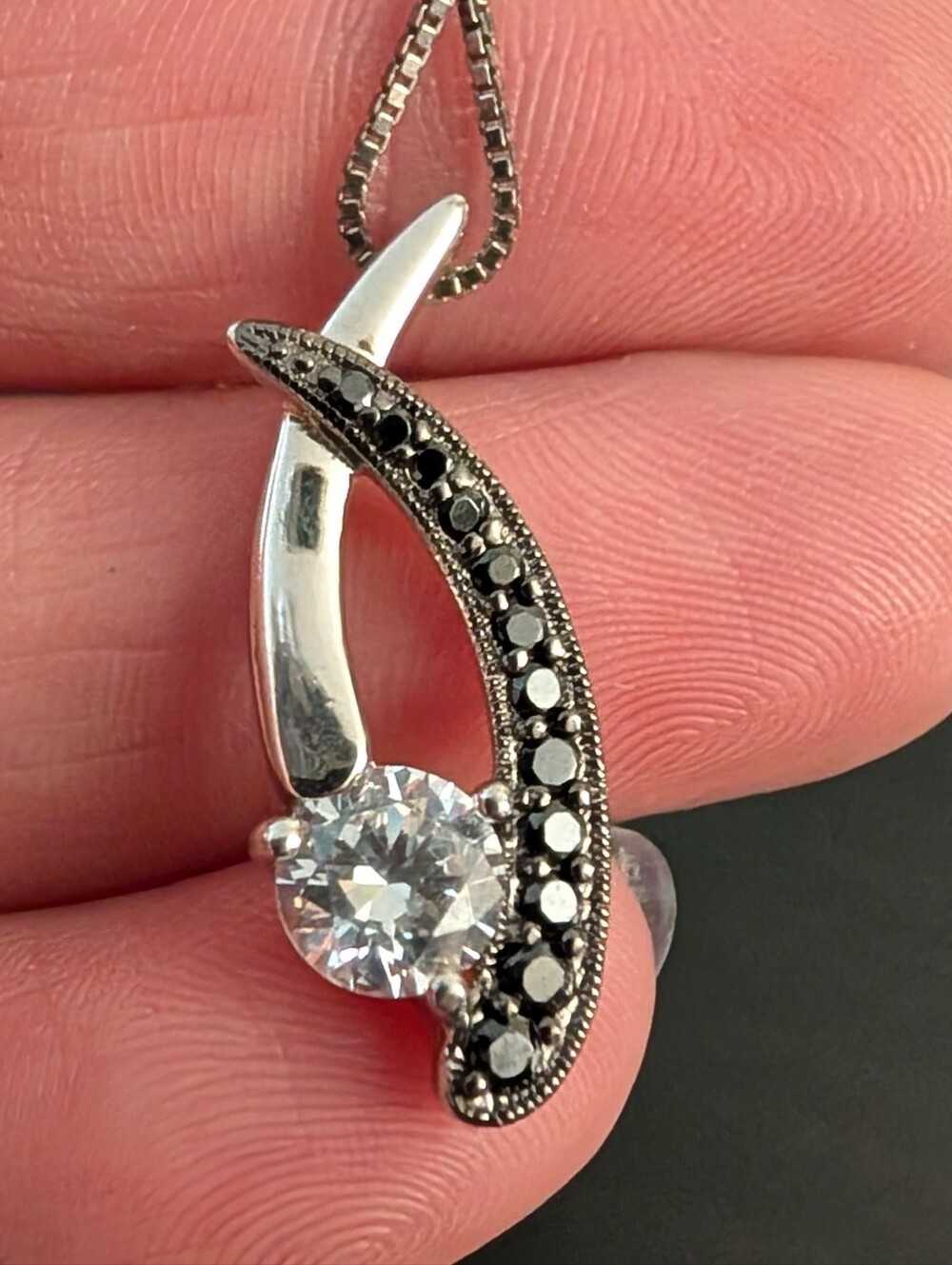 925 Necklace With Black And Clear CZ